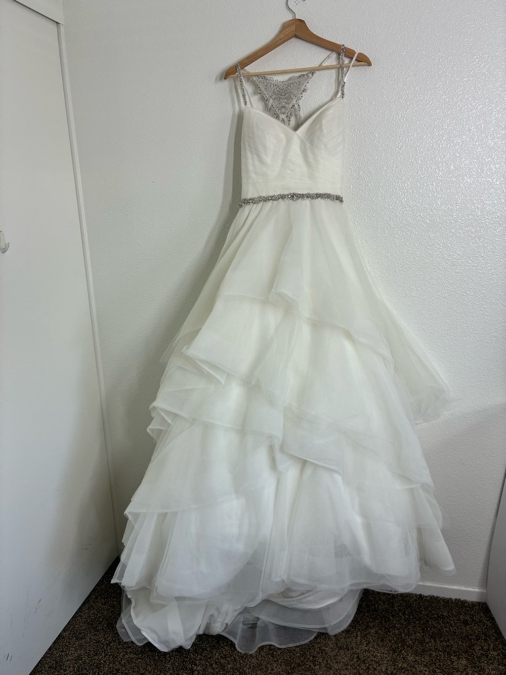 MORI LEE Weadding Dress 2873 Off-White USA 8 Crystal Beaded Tulle Ball Veil - Picture 4 of 17